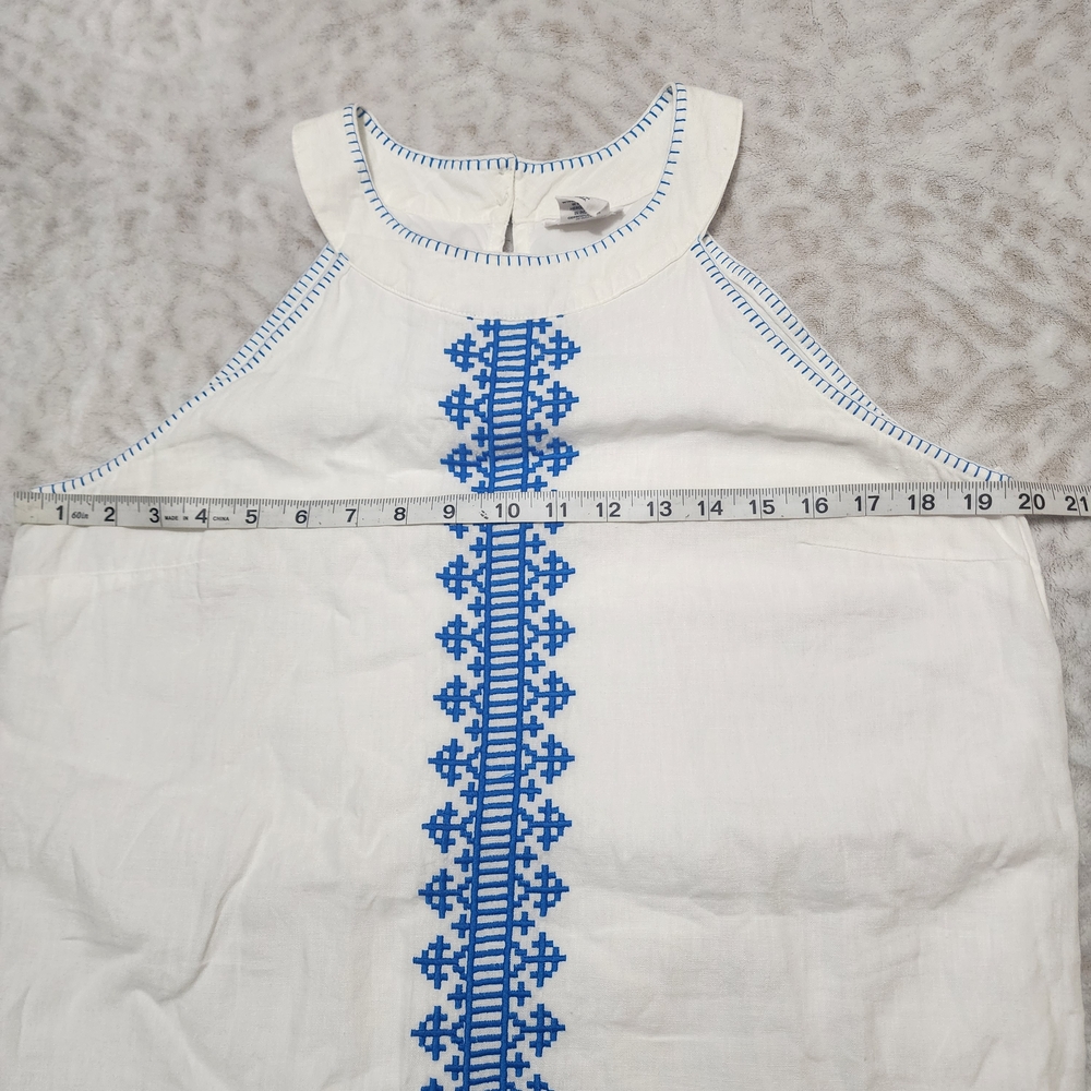 Lucky Brand 100% Linen Halter Dress Size M Embroidered White And Blue - Picture 12 of 16